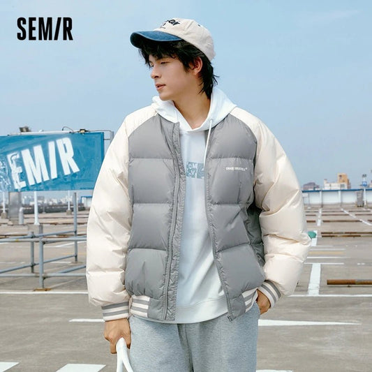 Semir Down Jacket Men Oversize College Style Baseball Collar Jacket 2022 Winter New Sports Raglan Top Coat - Kivalyu